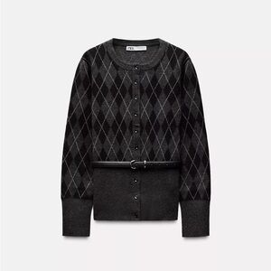 Zara Argyle Knit Cardigan